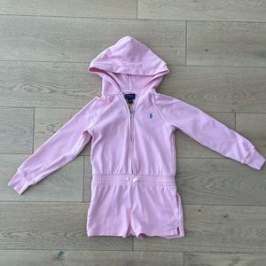 Like new. Polo Ralph Lauren Pink Girls Spa Terry Hooded Romper Size M